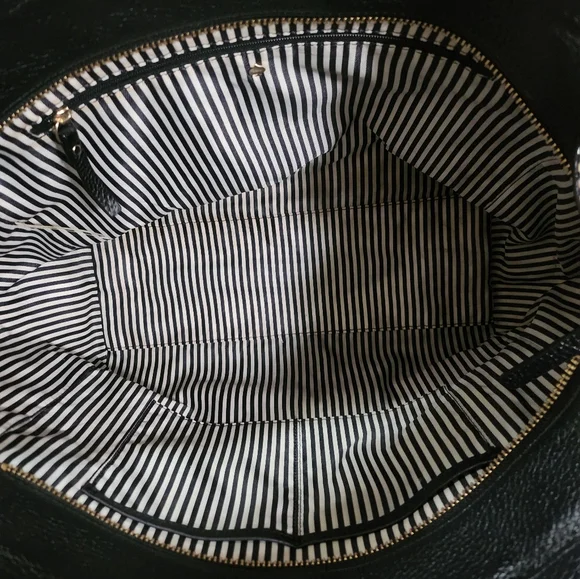 Kate Spade Black Pebble Leather Tote with Striped Bow GUC - Picture 2 of 16